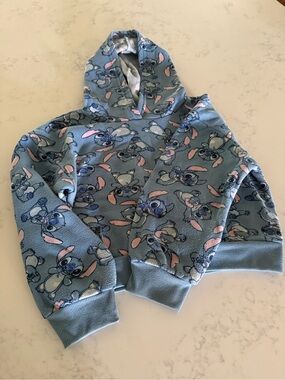 Disney Light Blue Stitch Print Girls Hoodie & Wide Leg Sweats M 10/12